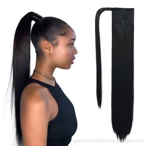 Clip in Ponytail Extension Wrap Around Long Straight Pony Tail Hair Synthetic Hairpiece